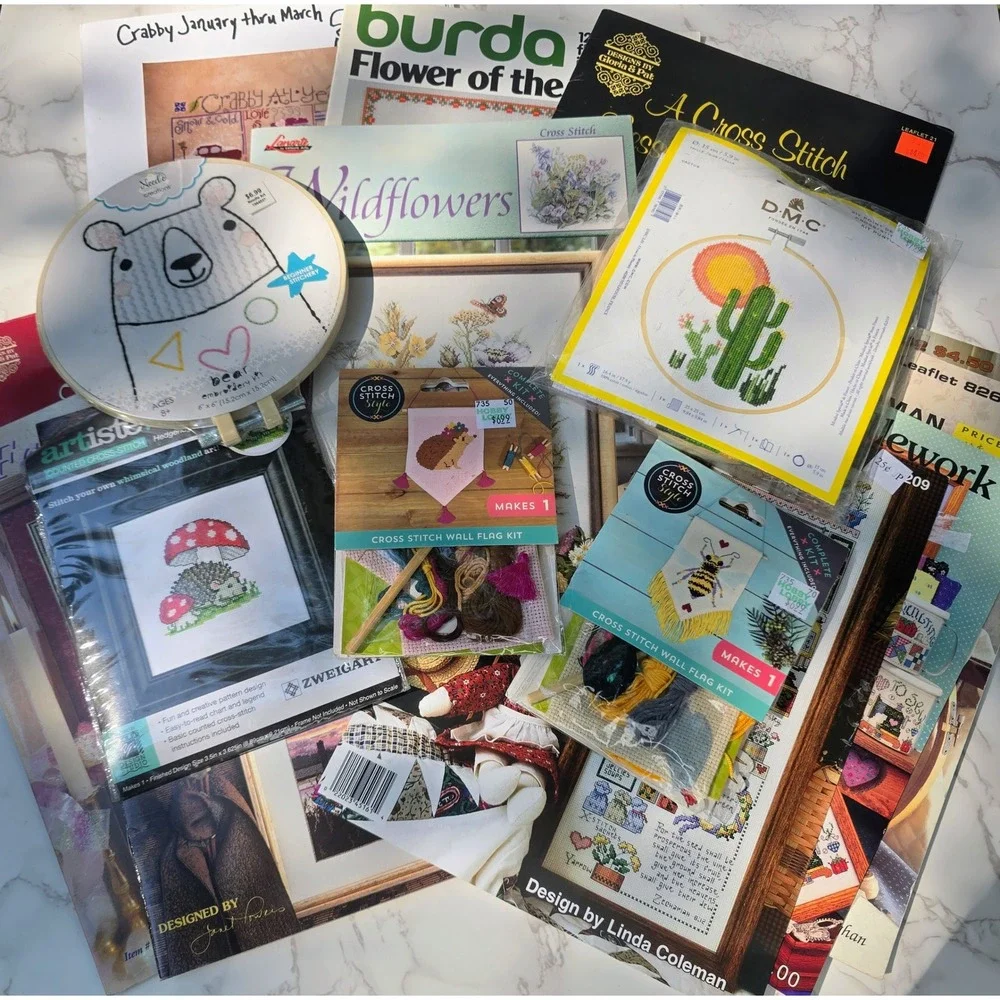 Cross Stitch Lot 13 Booklets 5 Kits DMC Paula Vaughan Teresa Wentzler Vintage